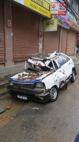 Vehicle destroyed by Saturdays earthquake in Kathmandu, Nepal.