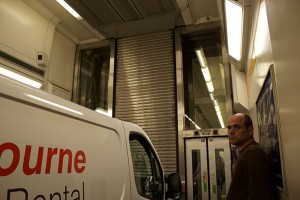 Rev. David DiCanio in the Eurotunnel. The tunnel is a train that stretches just over 30 miles from the UK to France, and takes about 35 minutes.